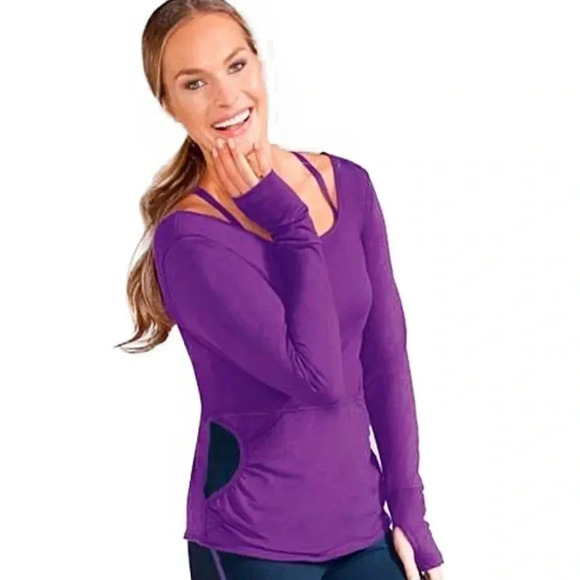 3/$25 AMOENA Magenta Scoop Neck Activewear Top Size S - Picture 3 of 16